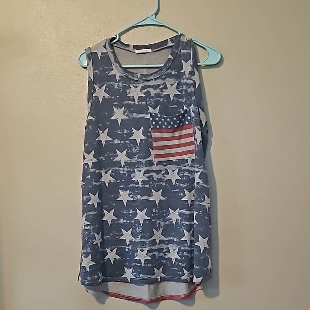 Womens Star-Patterned Blue Tank Top